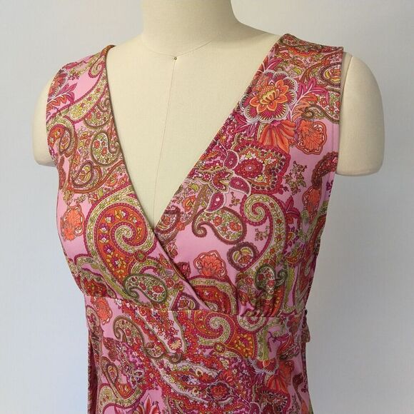 Anni Kuan Vintage Y2K Dress Size M Pink Paisley Print Tie Back Whimsy Coquette - Picture 5 of 8